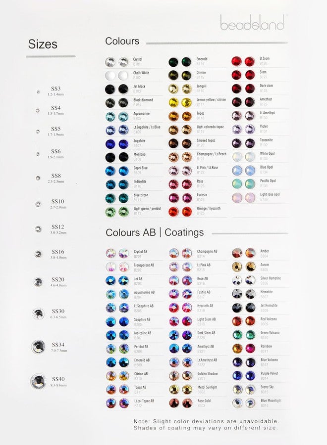 Beadsland Flat Back Rhinestones Sample Card Color Chart - Image 1